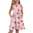 thumbnail image 1 of XADYUY Summer Dress for Girls 10-12 Twirly A-Line Short Sleeve T-Shirt Dresses Strawberry Beach Crew Neck Swing Sundresses with Pockets for 4-14t Kids,Pink 12-13 Years, 1 of 9