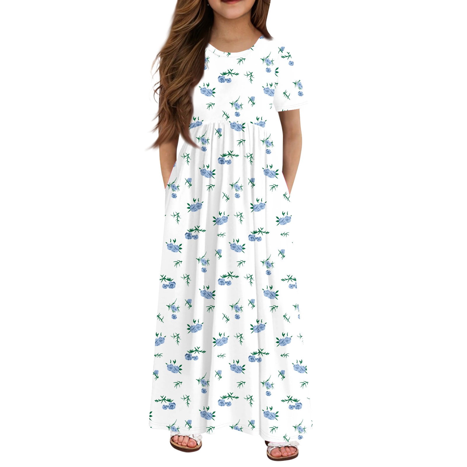 XADYUY Summer Dress for Girls 14-16 Casual Vintage Floral Short Sleeve ...