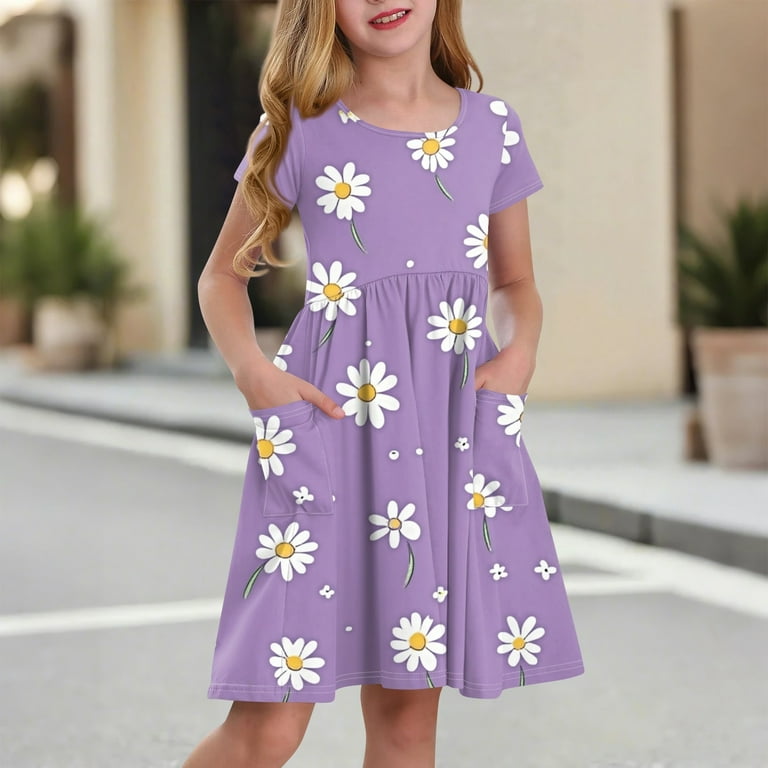 XADYUY Summer Dress for Girls 14-16 Twirly A-Line Short Sleeve