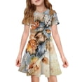 thumbnail image 1 of XADYUY Summer Dress for Girls 7-8 Casual A-Line Short Sleeve Girls Tshirt Dresses Maple Leaf Print Crew Neck Sundresses Basic Swing Dresses with Pockets,7-8Years,Saffron, 1 of 5