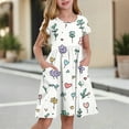thumbnail image 1 of XADYUY Summer Dress for Girls Twirly A-Line Short Sleeve Midi Dress Floral Crew Neck Swing Pleated Sundresses with Pockets for 4-14t Kids,White 7-8 Years, 1 of 9