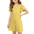 thumbnail image 1 of XADYUY Summer Dress for Girls Casual A-Line Ruffle Sleeve Tshirt Dresses Polka Dot Beach Crew Neck Swing Sundresses 7-8 Years,Yellow, 1 of 5