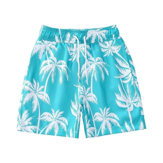 XADYUY Swimming Trunks for Boys 10-12 Quick Dry Beach Shorts Kids Cute Palm Tree Graphic Boys Bathing Suits Size 10-12 Summer Drawstring Athletic Swim Trunks Boys,5-6 Years Light Blue