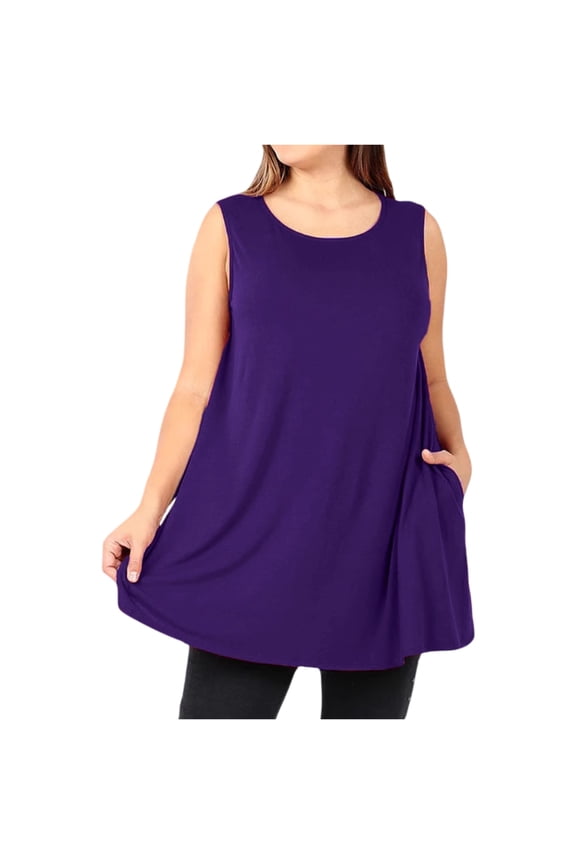 Tank Tops for Women Plus Size 5x Sleeveless Summer Crew Neck Tank Tops for Women Oversized Loose Fit Tunic Tops for Women Casual Swing Womens Blouses Plus Size,L