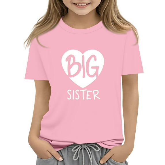 XADYUY Toddler Big Sister Pregnancy Announcement Back To School Shirt Cute Love Heart Graphic Sibling Reveal Tops Summer Casual Short Sleeve Shirt 8-9 Years,Pink