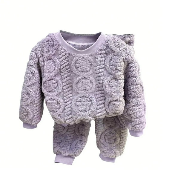 XADYUY Toddler Fleece Pajamas 2 Piece Winter Warm Fuzzy 2 Piece Pajama Set Cozy Tops Pants Outfits,18-24 Months,Purple