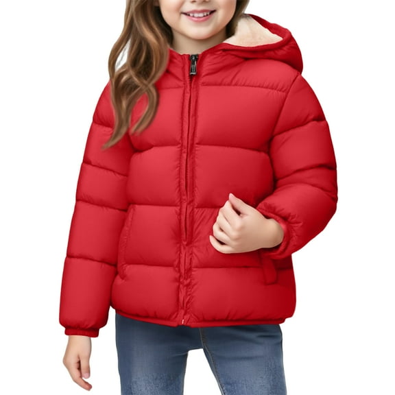 XADYUY Toddler Winter Coat Winter Fleece Lined Puffer Jacket Girls Warm Lightweight Kids Coat Quilted Zipper Boys' Outerwear Jackets & Coats,3-4Years,Red
