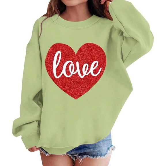 XADYUY Valentines Day Sweatshirt Girls 7-8 Cute Glitter Love Heart Girls Pullover Top Crewneck Long Sleeve Shirt for Teen Girls Comfort Holiday Back To School Outfits for Teen Girls