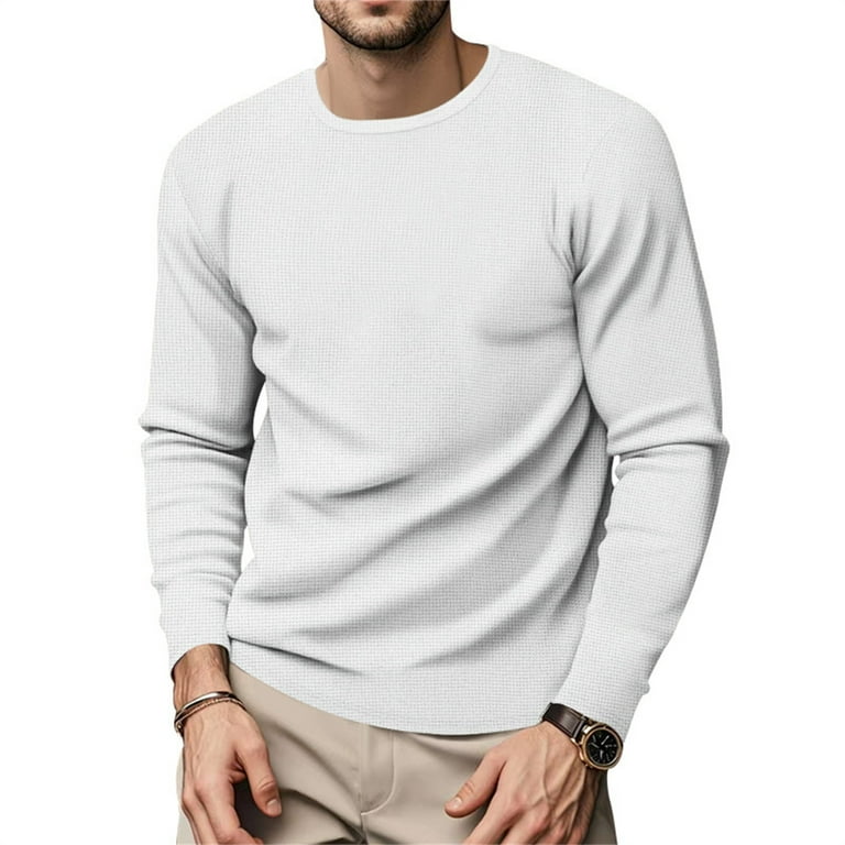 XADYUY Waffle Knit Long Sleeve for Men Thermal Crew Neck Pullover