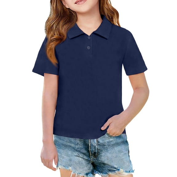 XADYUY White Polo Shirts for Girls Short Sleeve Pique Polo Shirt Button Closure Quick Dry School Uniform Shirts for Boys Comfortable Collared Tshirts for Kids Boys,Navy,7-8Years