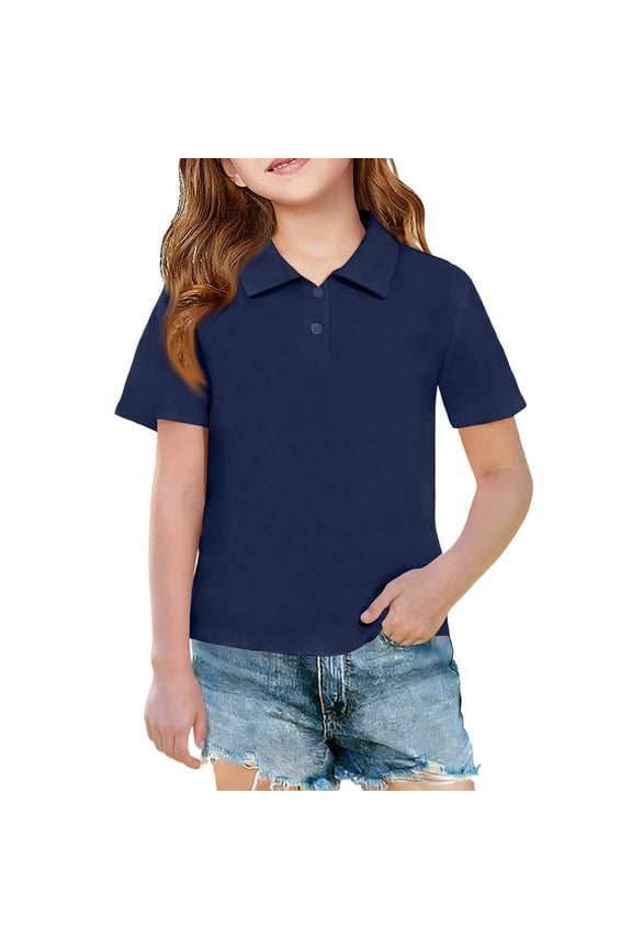 White Polo Shirts for Girls Short Sleeve Pique Polo Shirt Button Closure Quick Dry School Uniform Shirts for Boys Comfortable Collared Tshirts for Kids Boys,Navy,7-8Years