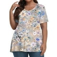 thumbnail image 1 of XADYUY Women's Plus Size Tops 4x-5x Summer Short Sleeve Tee Shirt Tops Daisy Floral Graphic Tees V Neck Shirts Dressy Casual Tunic Tops,L Gray, 1 of 4