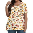 thumbnail image 1 of XADYUY Womens Plus Size Summer Tops 2024 Sexy Short Sleeve Tops Floral Graphic Tees V Neck Shirts Loose Casual Summer Clothes,4XL Saffron, 1 of 4