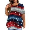 thumbnail image 1 of XADYUY Womens Plus Size Summer Tops 2025 4th Of July Stars Stripes Glitter Print Tunic Shirts Dressy Crew Neck Short Sleeve Tshirt Independent Day Patriotic Tunic Tops,XL Vermilion, 1 of 5