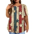 thumbnail image 1 of XADYUY Womens Plus Size Tops 4x-5x 4th Of July Stars Stripes Graphic Tshirt Casual Crewneck Short Sleeve Shirt Independent Day Patriotic Blouses,5XL Beige, 1 of 5