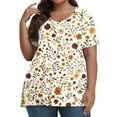 thumbnail image 1 of XADYUY Womens Plus Size Tops 4x-5x Sexy Short Sleeve Tunic Tops Daisy Floral Graphic Tees V Neck Tshirts Dressy Casual Summer Clothes,2XL Light Brown, 1 of 4