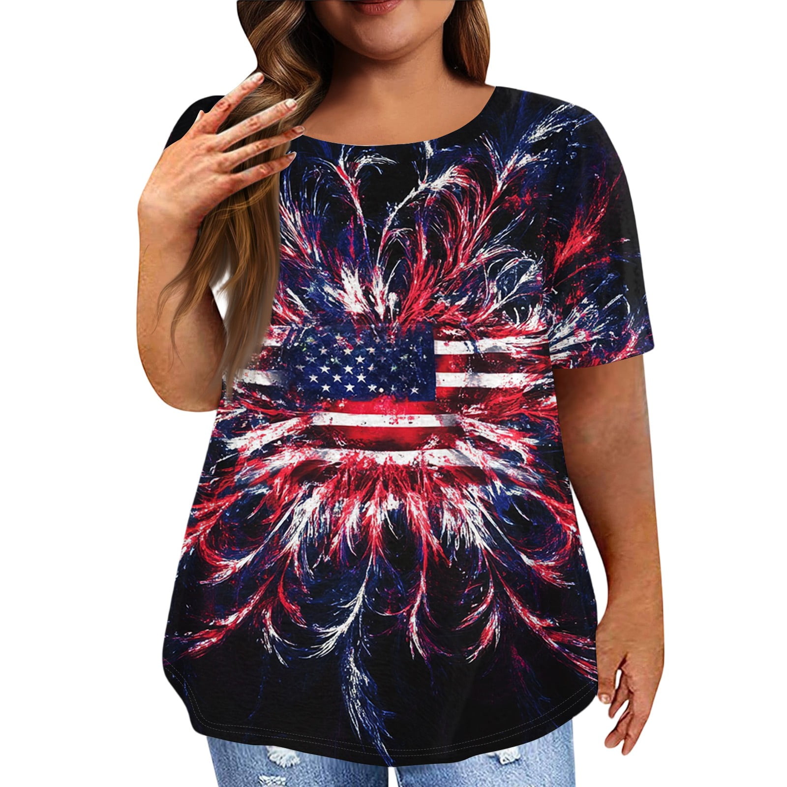Women's Patriotic T-Shirt - "Land Of The Free Because Of The Brave" USA 4th Of July Shirt (Oversized Fit) - View #4