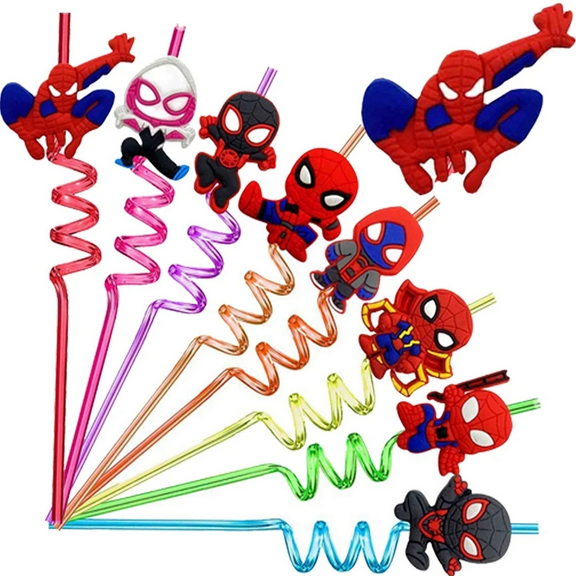 ZHZIYAG 8pcs Spiderman Drinking Straws, Kids Birthday Party Decorations, Baby Shower Supplies, Fun and Colorful Party Accessories WW728#1534