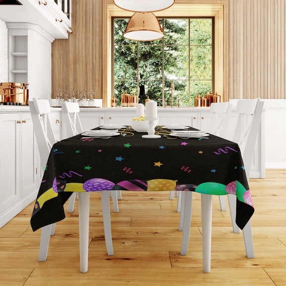 XAJAT 52‘‘x52'' Happy Birthday Rectangle Tablecloth, Cotton Linen Table Covers with Stars Prints