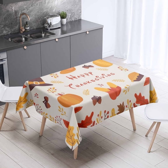 XAJAT 54‘‘x120'' Happy Thanks Giving Rectangle Tablecloth, Cotton Linen Table Covers with Pumpkin and Corn Prints