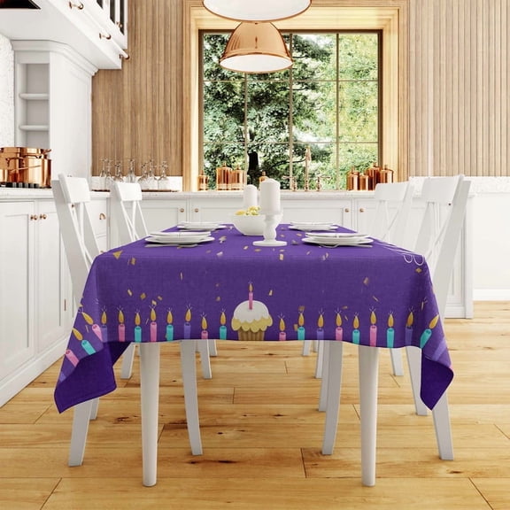 XAJAT 54‘‘x54'' Happy Birthday Rectangle Tablecloth, Cotton Linen Table Covers with Cake and Candle Prints