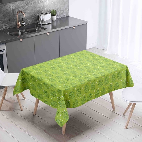 XAJAT 54‘‘x78'' Modern Green Rectangle Tablecloth, Cotton Linen Table Covers with Cartoon Elf Prints