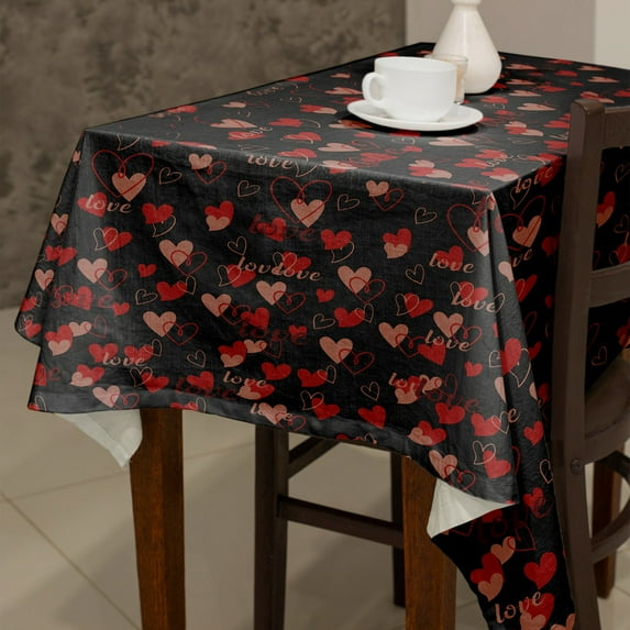 XAJAT 55‘‘x102'' Classic Black Rectangle Tablecloth, Cotton Linen Table Covers with Love Heart