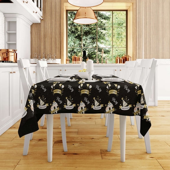 XAJAT 55‘‘x86'' Happy Birthday Rectangle Tablecloth, Cotton Linen Table Covers with Cartoon Prints