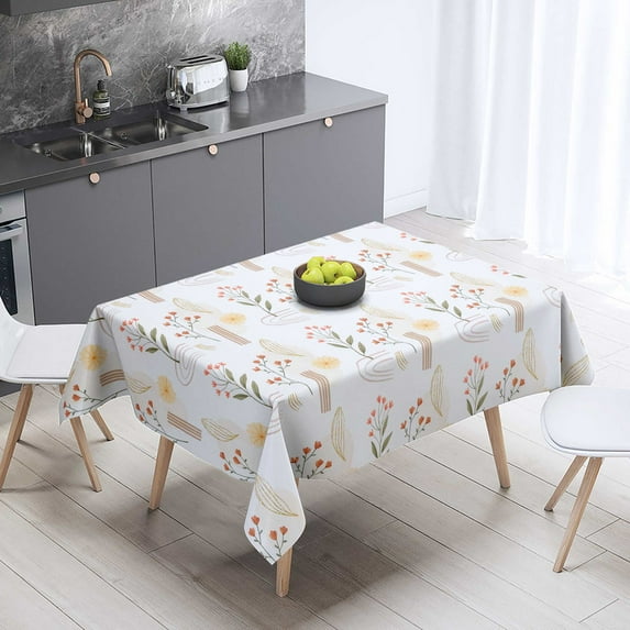 XAJAT 60‘‘x120'' Boho White Rectangle Tablecloth, Cotton Linen Table Covers with Plants Prints