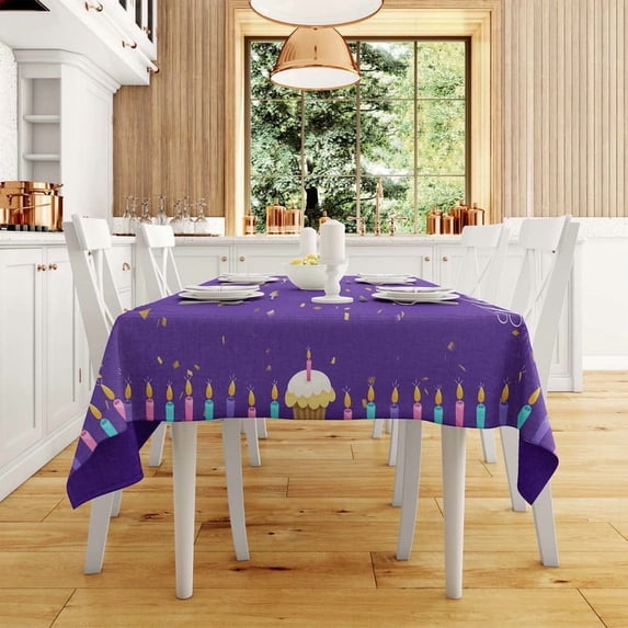XAJAT 60‘‘x60'' Happy Birthday Rectangle Tablecloth, Cotton Linen Table Covers with Cake and Candle Prints