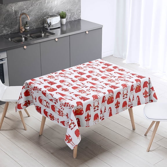 XAJAT 60‘‘x84'' Christmas White Rectangle Tablecloth, Cotton Linen Table Covers with Santa Patter
