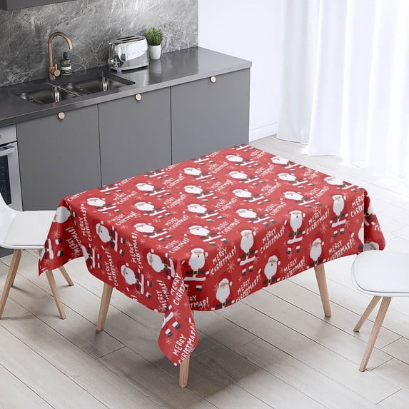 XAJAT 70‘‘x70'' Merry Christmas Red Rectangle Tablecloth, Cotton Linen Table Covers with Santa Pattern