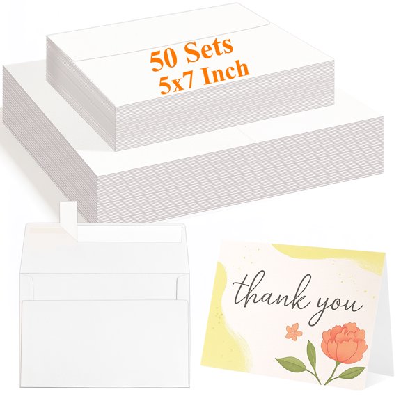 XALMERIQ 50 Sets Blank Watercolor Cards with Envelopes, 140 Lb/300 GSM Cotton Watercolor Postcards , 5x7 Inch Foldable Watercolor Paper Cards for Greeting Cards, Birthday Wedding Invitations
