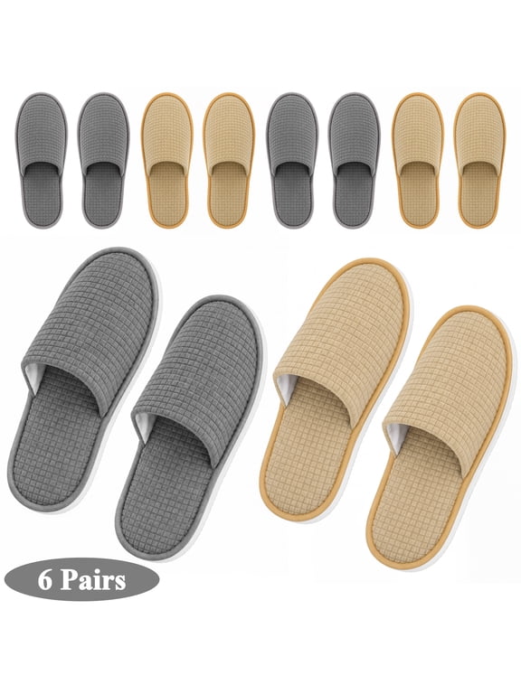 6 Pairs Disposable Slippers for Guests, Non Slip Spa Slippers for Women Men, House Slippers Indoor for Travel, Hotel