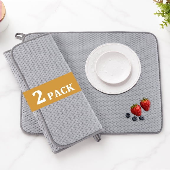 XALMERIQ Dish Drying Mat, 2 Pack Microfiber Kitchen Counter Drying Pad, Large Absorbent Dish Mat for Dishes, Utensils, Pots & Pans, Washable Quick Dry Kitchen Mat