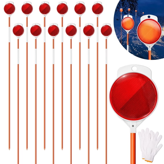 XALMERIQ Driveway Markers, 48 Inch Driveway Reflectors on Poles, 12 Pack Fiberglass Snow Stakes, High Reflective Tape Snow Plow Markers for Night Garage Entrance Parking Lot Mailbox