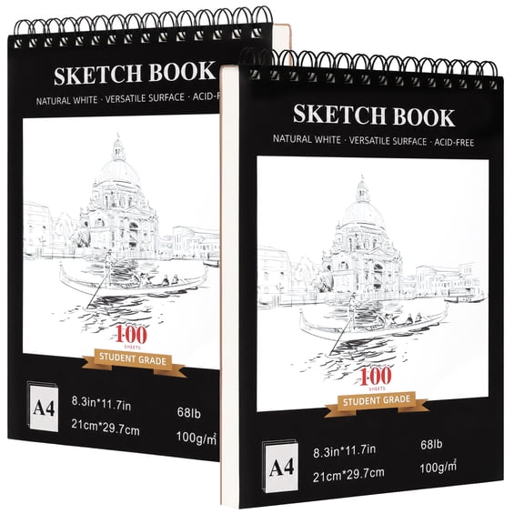 XALMERIQ Sketch Book 8.3 x 11.7 Inch, 2 Pack 100 Sheets Each Top Spiral Bound Sketch Pad, Acid-Free 68lb/100gsm Drawing Paper for Adults, Beginners & Artists