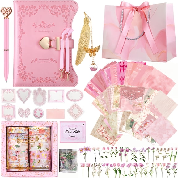 XAMFKJ DIY Locked Journal Scrapbook Kit for Teens & Women - Craft Your Own Personalized Notebook with Lock