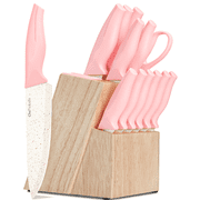Xanapon 13-Piece Knife Set for Kitchen, Built-in Sharpener Block, German Stainless Steel, Dishwasher Safe, Pink