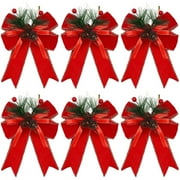 XANSHE Clearance 6Pcs Christmas Bows with Pine Cones Pine Needles Xmas Buffalo Plaid Bows Black White Plaid Ribbon Christmas Tree Wreath Decoration for Xmas Parties Indoor Outdoor Crafts DIY Decor