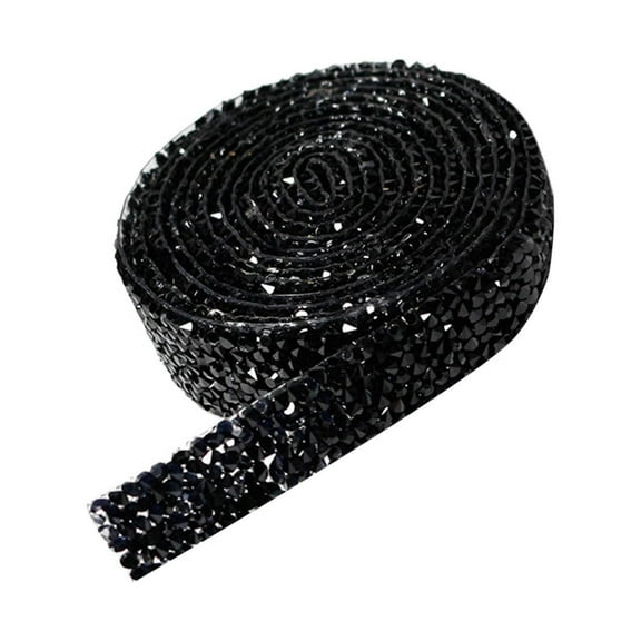 XANSHE Clearance Rhinestone Ribbon Roll, Bling Hotfix Rhinestones Mesh Wrap, Sewing Trim for Wedding Party Decoration (Black, 1 yard long, 1 cm/0.4 inch)