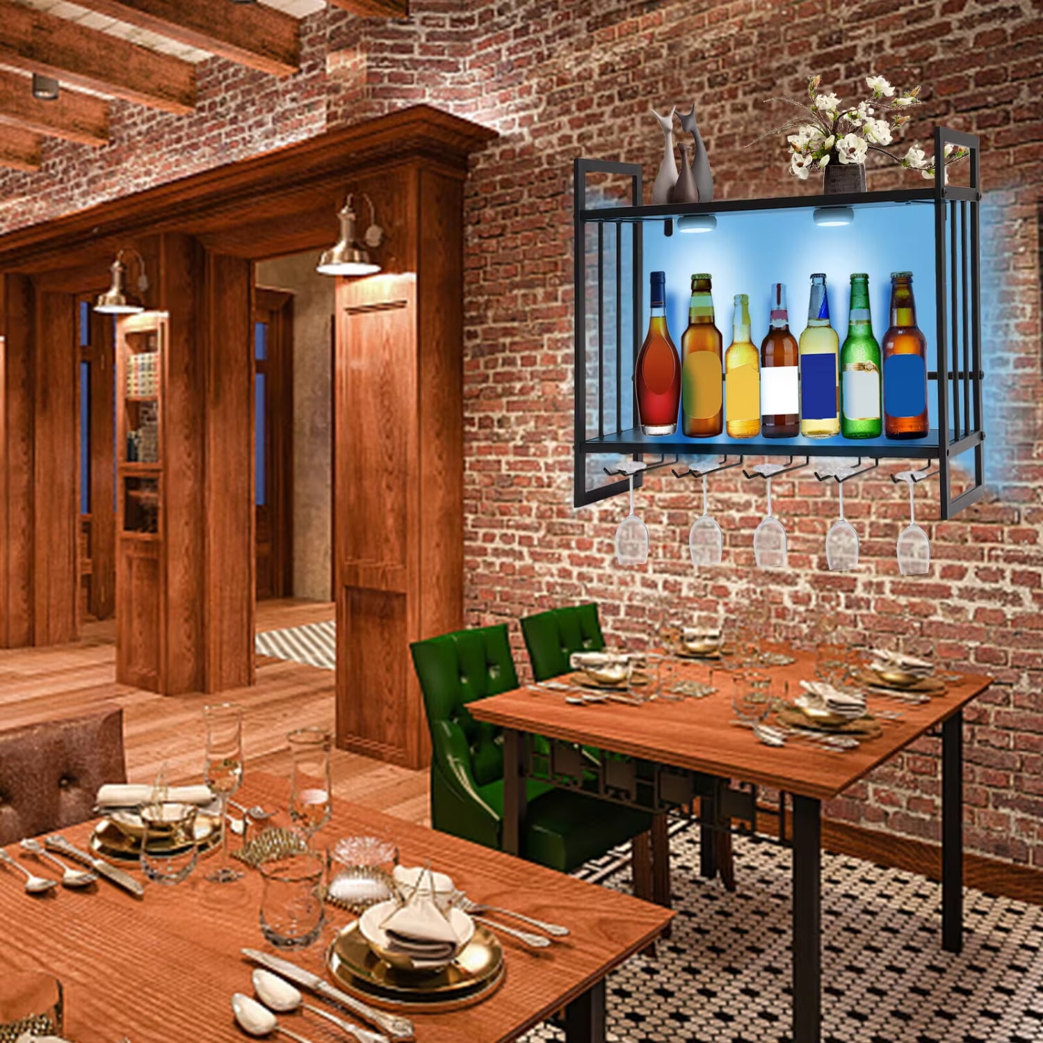 XAOCNG Wall Mounted RGB Wine Display Rack Wine Bottle Holder Glasses