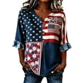 thumbnail image 1 of XAOFW 250th Anniversary T Shirts For Women 3/4 Sleeve V Neck Patriotic Button Tee With Red White And Blue Graphic T-Shirts 4th Of July Breathable Tops XXXL, 1 of 4
