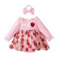 thumbnail image 1 of XAOFW Baby Bodysuit Adorable Long Sleeve O-Neck Strawberry Printing Mesh Layered Girls Blend Ruffle Trim Outfit Dressy Fashionable Lovely Breathable Holiday Vacation Onesie, 1 of 3