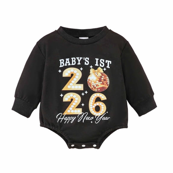 XAOFW Baby Bodysuit Boys Girls Long Sleeve O-Neck New Year Letter Prints Cute Comfortable Daily Lounging Jumpsuit