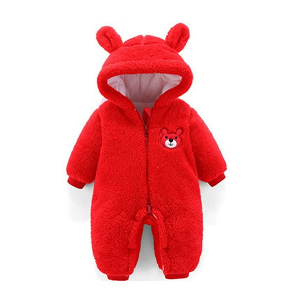 XAOFW Baby Bodysuit Boys Girlss Thick Warm Outing Outfit Autumn Winter Seasons Long Sleeve Hood Cartoon Bear Printing Cute Comfortable Daily Lounging Jumpsuit