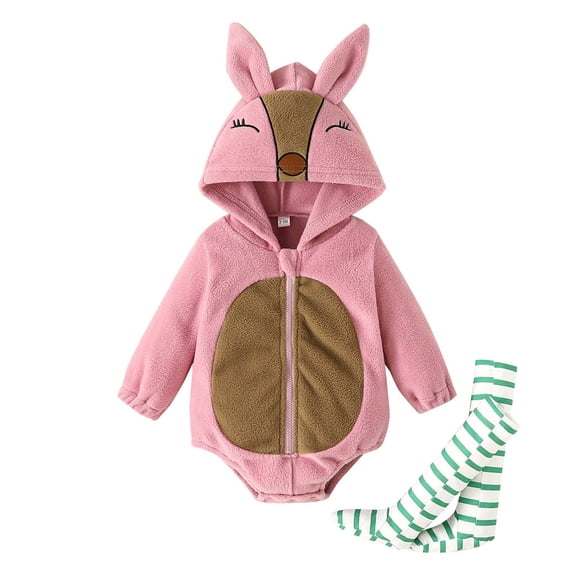 XAOFW Baby Bodysuit Girls Long Sleeve Hooded Romper Leg Warmers Outfit Autumn Fall Season Patchwork Soft Cozy Casual Daily Wear Rompers