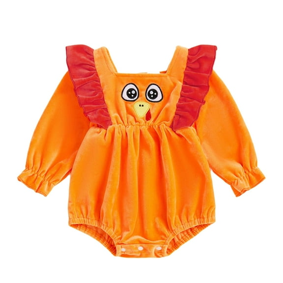 XAOFW Baby Bodysuit Girls Long Sleeve Thanksgiving Day Romper Clothes Turkey Graphic Square Collar Fashionable Lovely Breathable Holiday Vacation Onesie