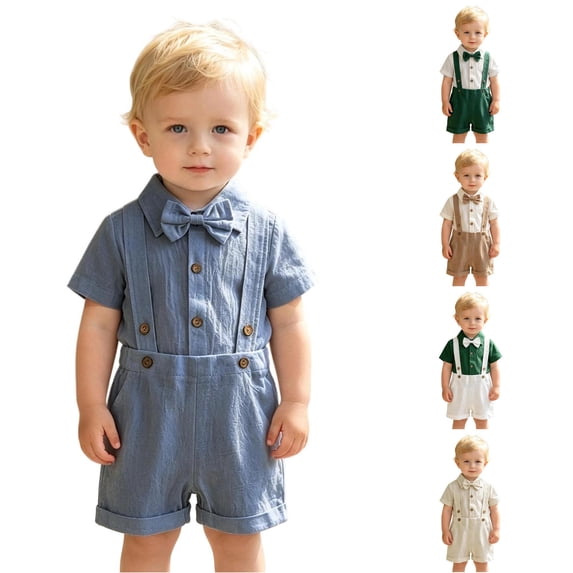 XAOFW Baby Boy Outfits Short Sleeve Solid Color Romper Suspenders Shorts Toddler Kids Summer Gentleman Sets 0-3 Months