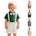 thumbnail image 1 of XAOFW Baby Boy Outfits Short Sleeve Solid Color Romper Suspenders Shorts Toddler Kids Summer Gentleman Sets 9-12 Months, 1 of 6